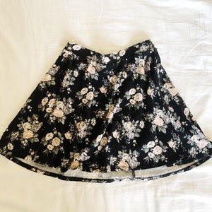 Black Floral Skater Skirt